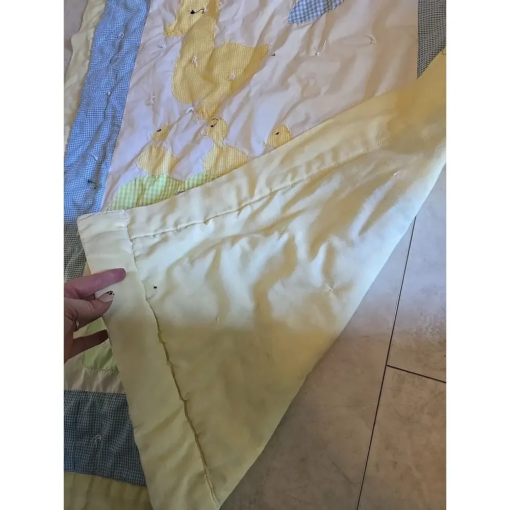 Cottagecore Baby Quilt‎ Yellow Duck Appliqué LOVE Nursery Wall Hanging Blanket